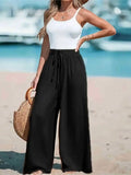 Women's Elastic Waist Drawstring Wide-Leg Pants, Simple & Fashionable, Ideal for Casual Vacation Wear in Spring and Summer