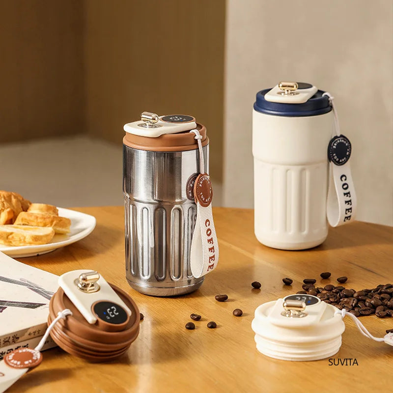 450ML LED Temperature Display Thermo Water Bottle Stainless Steel Coffee Cup Travel Vacuum Flask Keep Cold and Heat Thermal Mug