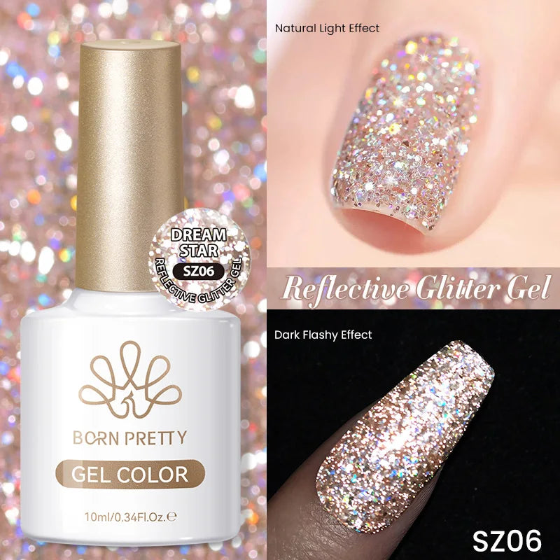 BORN PRETTY 10ml Sliver Reflective Gel Polish Sparking Glitter Semi Permanent Varnish Nail Art Soak Off Gel Varnish Manicure