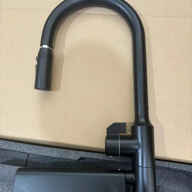 304 Stainless Steel Kitchen Faucet with Waterfall Sink Countertop Installation Hot Cold Mixer 360° Rotation for Kitchen