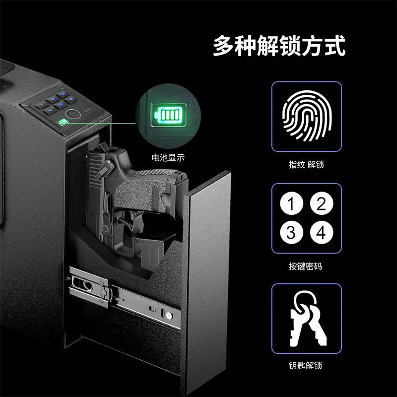 New Pistol Safe Box Blue Light Silent Fingerprint Password Key Push Pull Wall Mounted Gun Safe