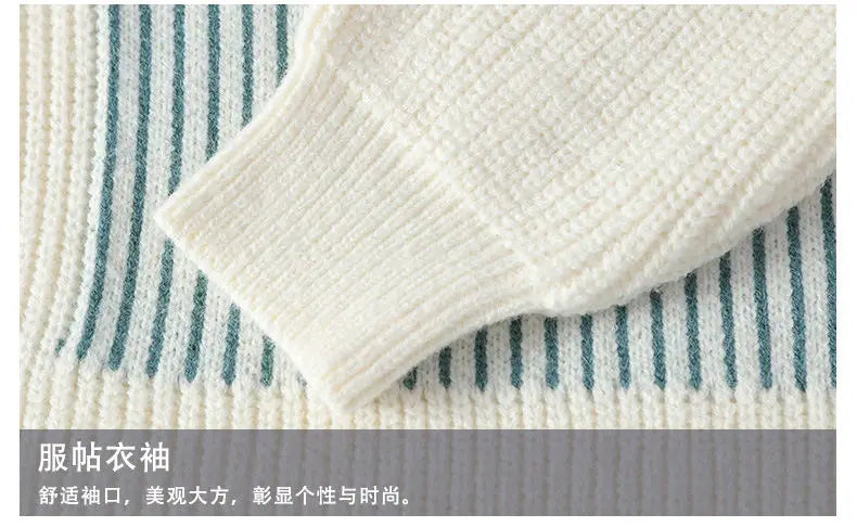 Mock Neck Knitted Sweater Men Women Autumn Winter Daily Casual Warm Knitting Pullovers Men's Fashion Patchwork Pullover Sweaters