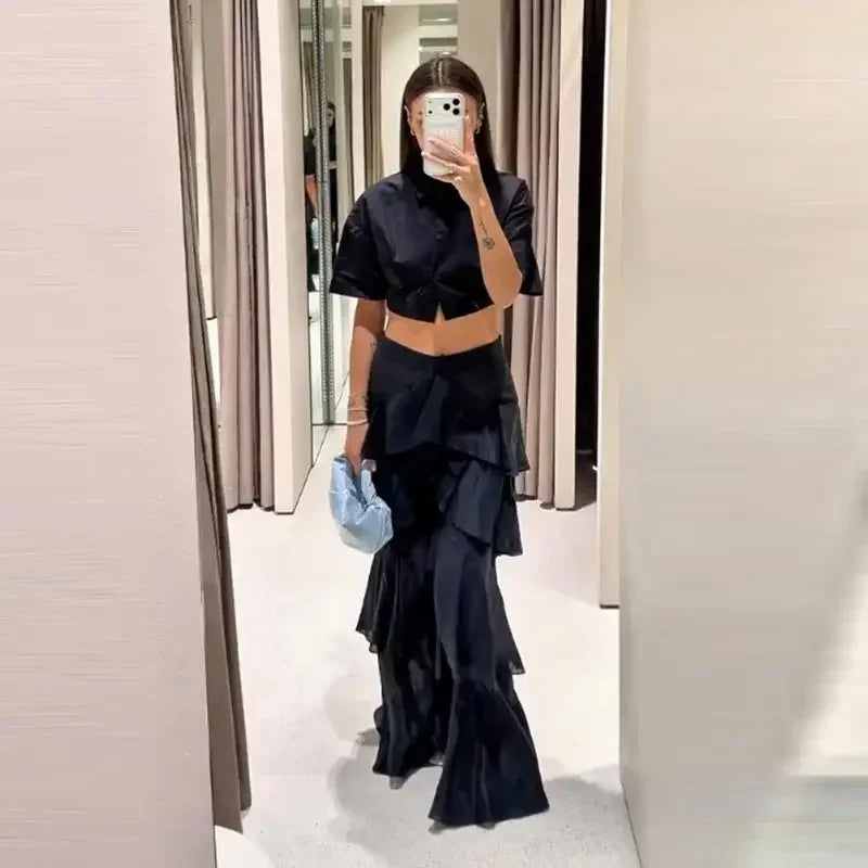 Ruffle Street Cascading Women's Y2k Pants Fashion Elastic Waist Wide-leg Female Trousers 2026 Summer Chic Holiday New Lady Pant