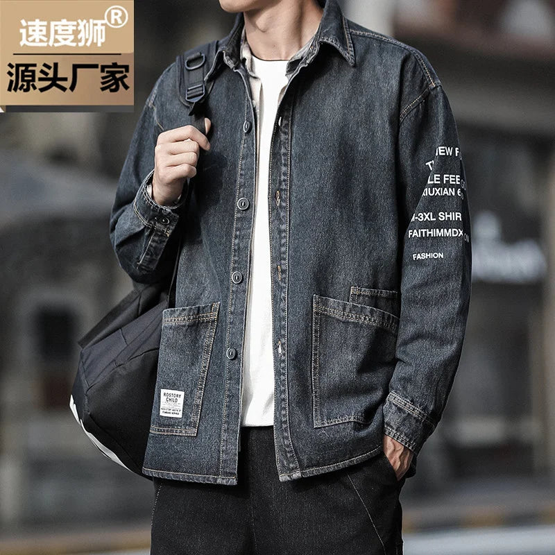 Customizable Men Denim Jacket Streetwear Hip Hop Men's Hooded Jean Jackets Male Casual Loose Outerwear Fashion Slim Fit Coat