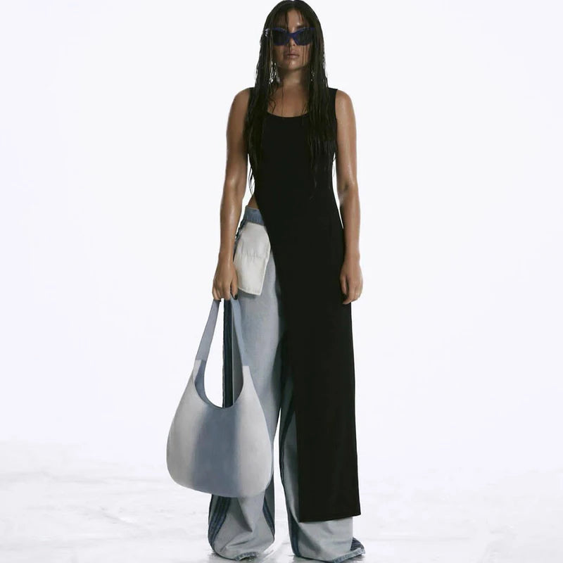 Sexy Sleeveless Side High Split Midi Dress Backless Women's Summer Party Club Streetwear Y2K Style Solid Color