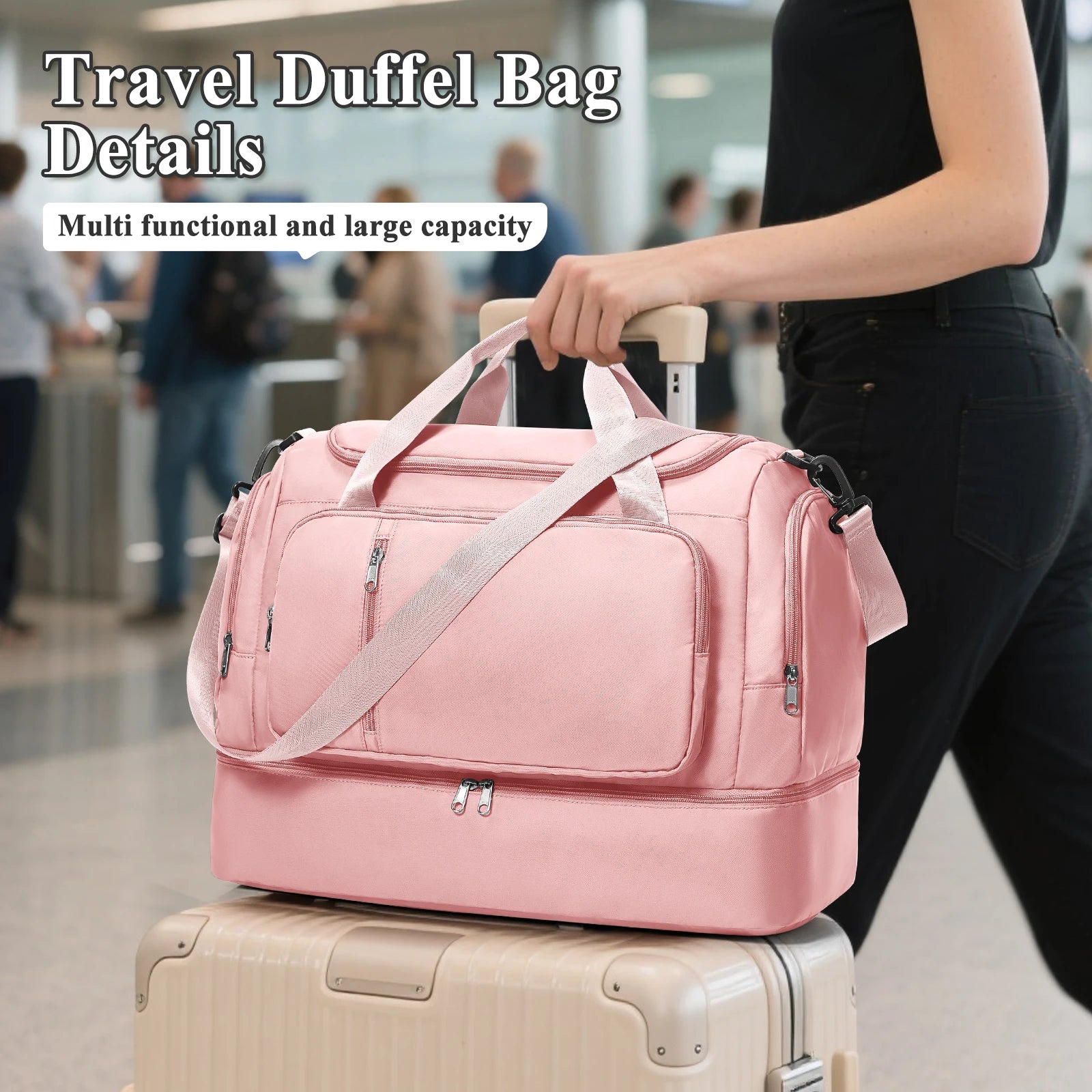 Travel Bag for  Women - Waterproof Large Capacity Multi-Pocket Hand Luggage Bag Gym Bag Weekender Travel Clothing Storage Bag