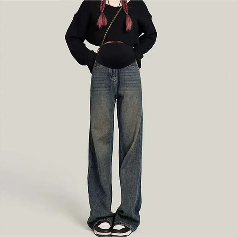 Maternity Pants Spring/Fall Denim Pants Plus Size Wide Leg Pants Outerwear Straight Leg Maternity Pants