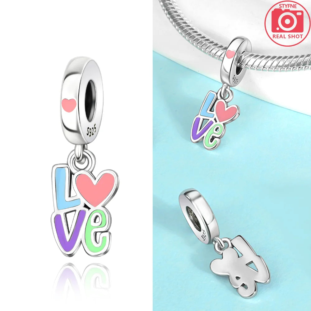 925 Sterling Silver Pink Zircon Love Beads Charms Fit Bracelet Women Jewelry Diy Anniversary Gift Delicate Accessories Bag Charm
