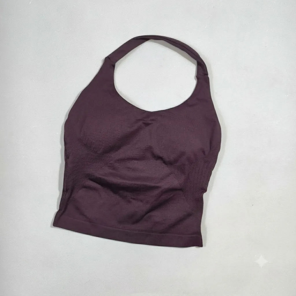 Seamless Halter Workout Tank Top for Women Backless Longline Yoga Top Gym Fitness Activewear Body Shaping Sportswear
