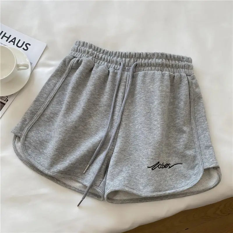 2026 Women Comfortable Loose Wide-legged Embroidered Drawstring A Pants Slim Waist Slim Fit Casual Home Versatile Sports Shorts