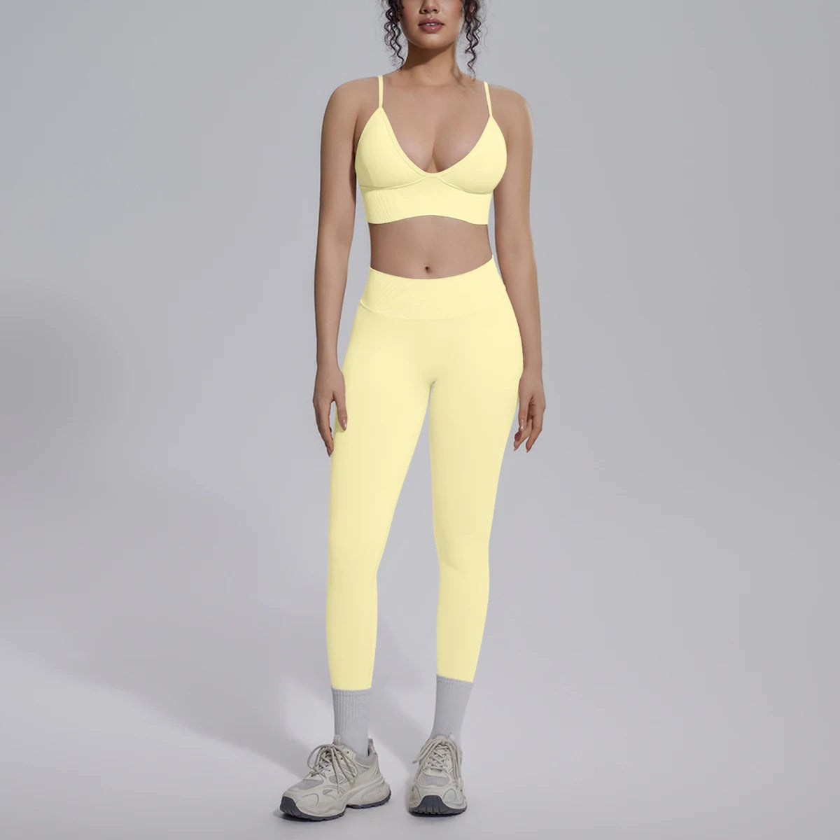2PCS Woman Yoga Set Shockproof Workout Top Sexy Yoga Bra with Chest Pad High Stretch Seamless Fitness Pants Gym Yoga Set