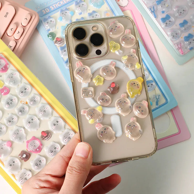 Chiikawa 3D Cute Crystal Stickers Usagi Phone Case Decoration Nail DIY Decorative Stickers for Notebook Laptop Waterproof