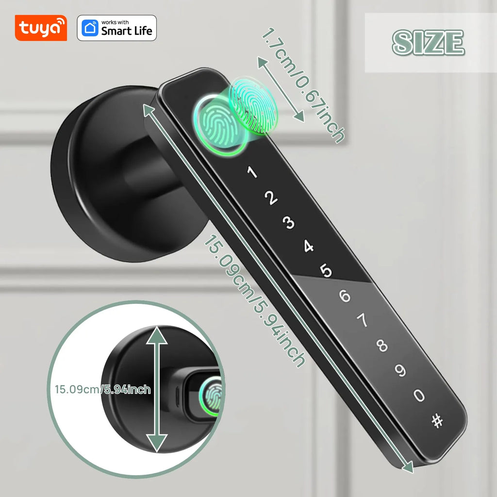 Tuya Smart Lock Fingerprint Door Lock With Handle,IC Card,App Control,Passcode Unlock Electronic Touchscreen Keypad