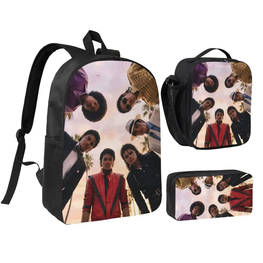 MJ Pop Legend Music 3pecs/set Backpack for Student Shoulder Bag Lunch bag Pencil Case