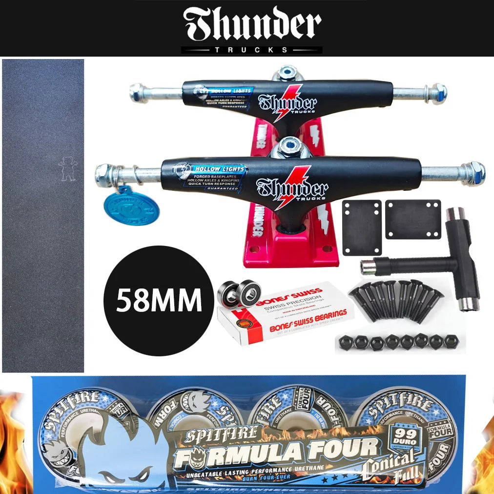 THUNDER Skateboard Trucks 147 Size for 8 Inch Decks, Plus Pro Chrome Steel BNS Bearings Grip Tape Skateboards and SF Wheels