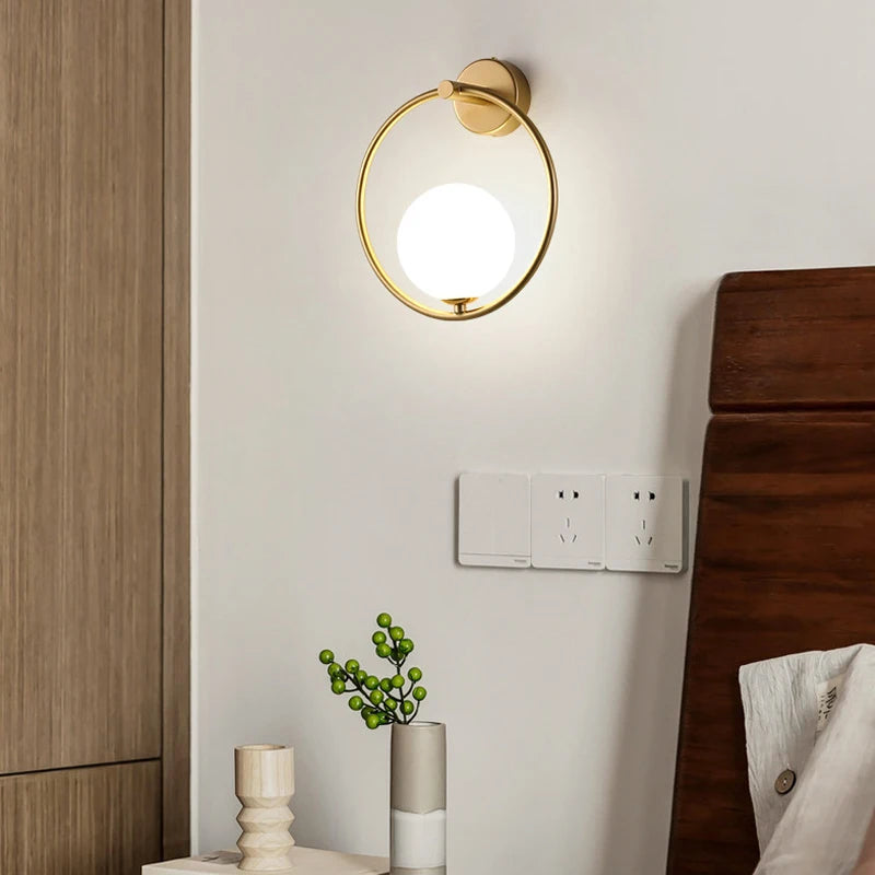 Modern LED Wall Lamps Black Gold Glass Ball Wall Sconces Living Rom Bedroom Hotel Decor Wall Lights Bedside Lights Aisle Lamp G9