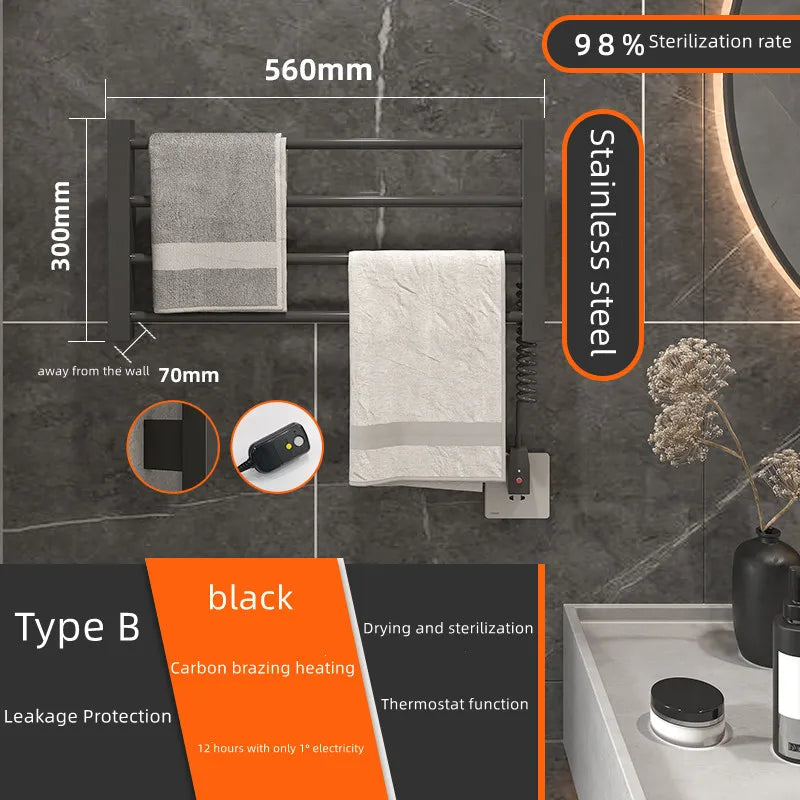 Bathroom Accessories; Stainless Steel Towel Dryer with Digital Display Temperature Control Electric Heated Towel Rack.