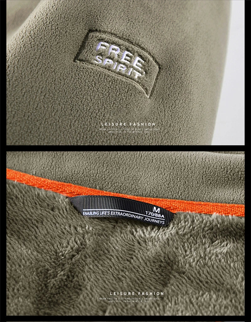Solid Men's Fleece-Lined Bomber Jacket New Arrival Winter Windproof Stand-Collar Zip-Up Thicken Warm Plush Coat Fashion Clothing