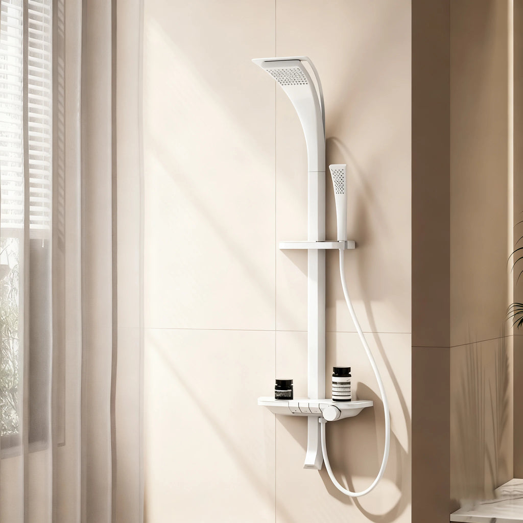 Modern Luxury Wall Mounted Showers Panel Shower Set with Shelves Smart Thermostatic Valve Shower System Set for Hotel Bathroom
