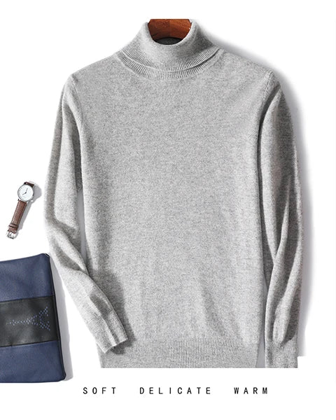 Men Turtleneck Cashmere Pullover 100% Pure Wool Knitwear Sweater Basic Solid Smart Casual Jumper Male Tops Autumn Winter