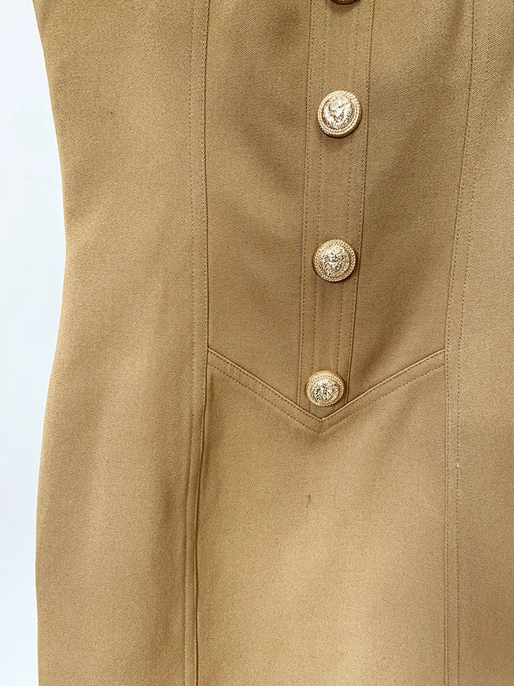HIGH STREET Newest 2026 Summer Fashion Star Style Designer Women's Lion Buttons Pinafore Dress