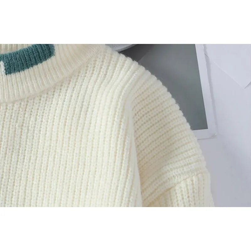 KIDWHXR 2026 Autumn Winter Men Sweaters Contrast Color Round Neck Male Knitted Tops Loose Long Sleeve Man Casual Pullovers