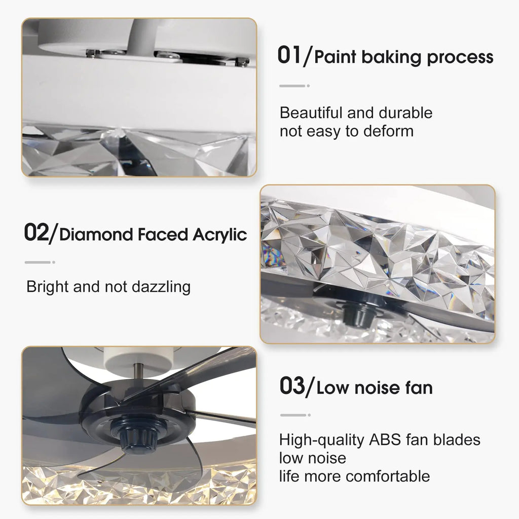 IRALAN Ceiling Fans with Remote Control and Light Suitable for Indoor Study White and Black Lighting Smart Electric Fan