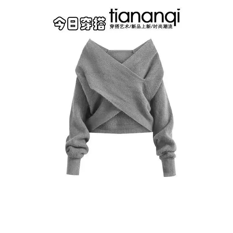 Spring and Autumn New Korean Knitted Sweater Black Base Sweater+Straight Leg Wide Pants 3-Piece Set