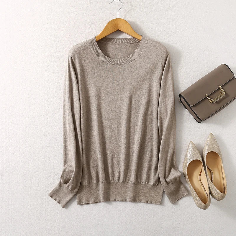 SuyaDream Woman Basic Sweaters Silk and Cashmere Blend O neck Pullovers Solid Sweaters 2024 Fall Winter Bottoming Shirts