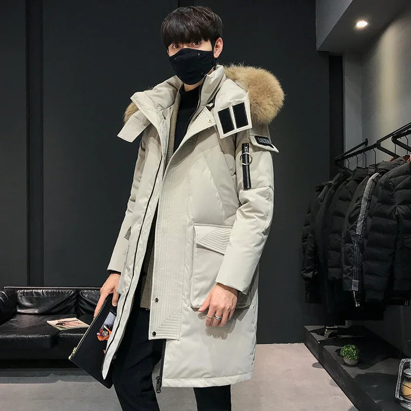 Men's New Korean Version Thick Parka Over the Knee Men's Mid to Long Style Trendy Handsome Men's Coat High Quality Design Parkas