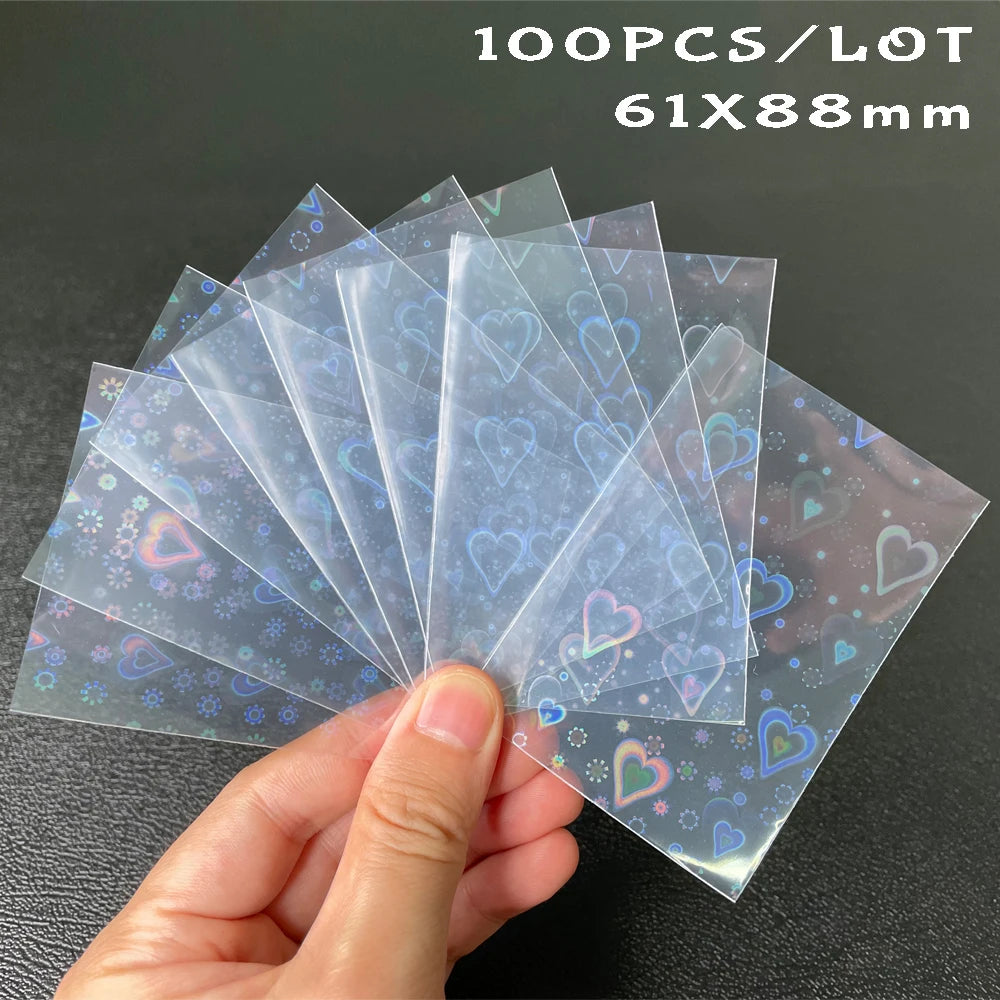 100pcs Board Game Card Sleeves Sweet Heart Foil Transparent Laser Clear YGO PKM Photo Kpop Protector Trading Cards Shield Cover