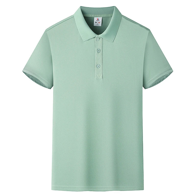 Men's Fashion Solid Short Sleeved Striped Lapel Polo Shirt Summer Breathable Comfortable Top