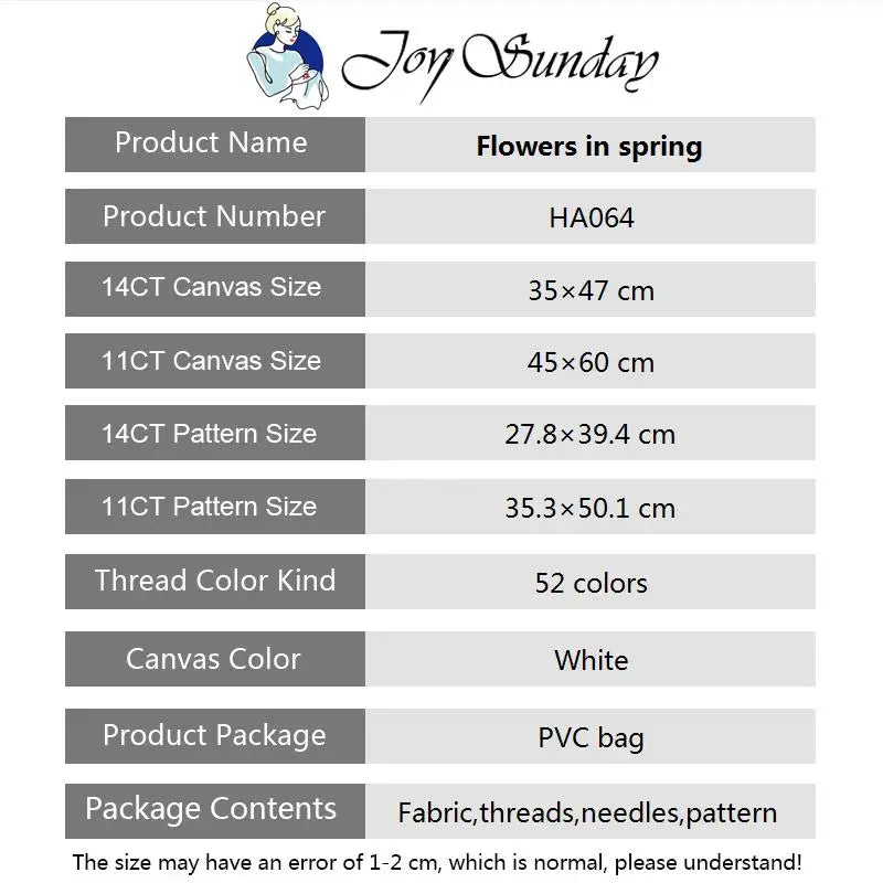 Joy Sunday Cross Stitch Kits Flowers In Spring Home Decor Painting Embroidery Set DMC Flower Style Printed Canvas Gifts