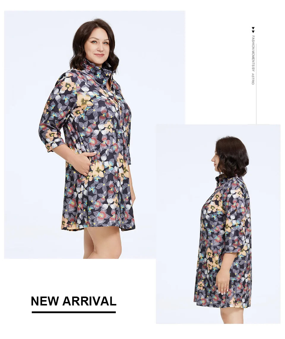 Astrid Women's Dresses 2023 New Long Sleeves Plus Size Floral Print Elegant Dress Stand-Up Collar Party Dresses Daily Office