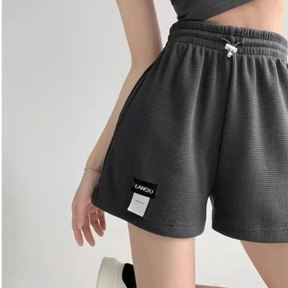 Summer Women's Shorts Loose Hot Pants High Waist Elastic Casual Solid Color Pants With Drawstring Pockets Women's Pants ﻿