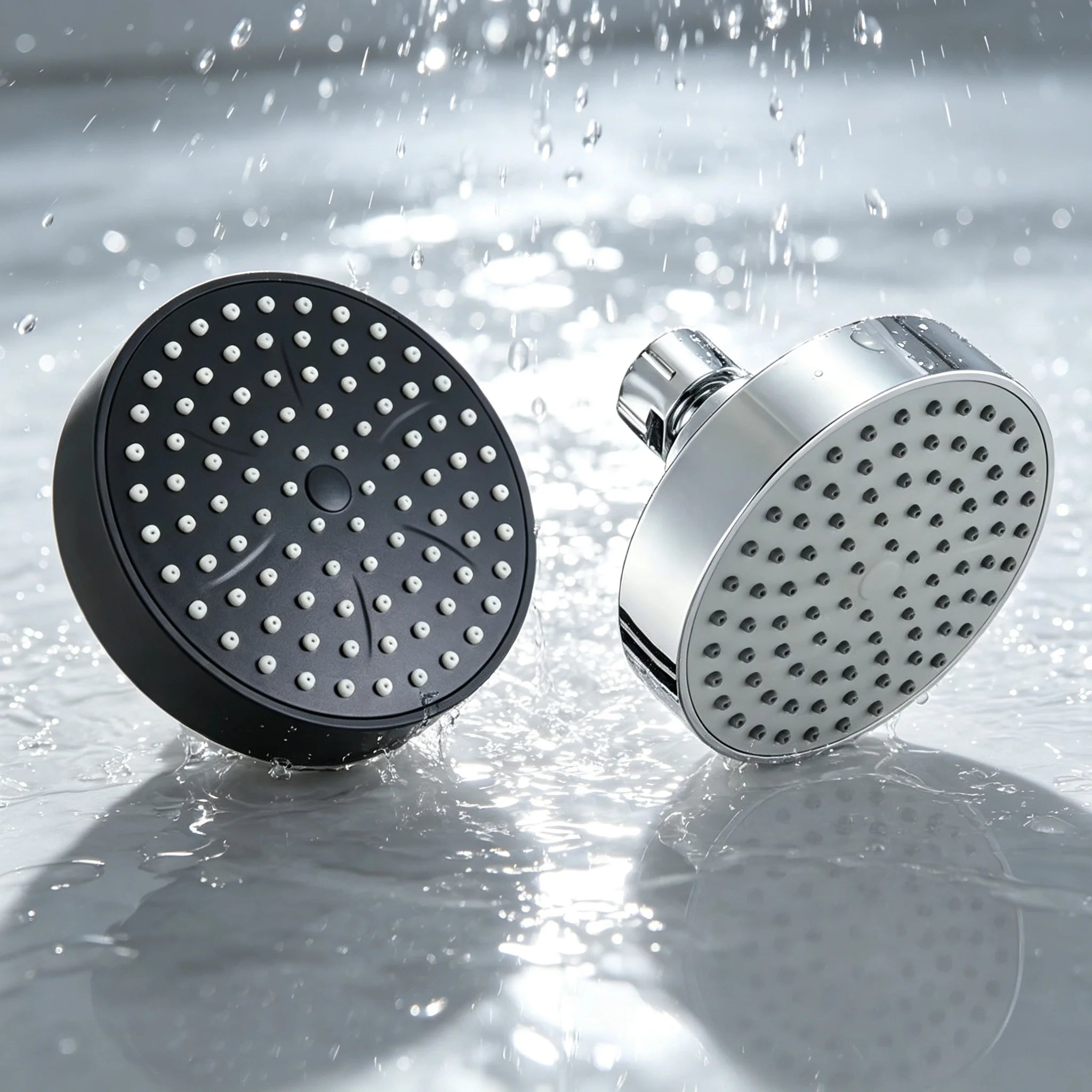 Modern Matte Black High Pressure Rainfall Shower Head with Wall Arm Large Round Fixed Overhead Spray Soft Silicone Jets