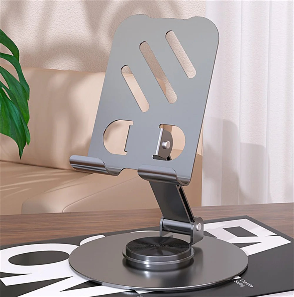 Universal All-Metal Aluminum 360° Rotating Mobile Phone Holder - Folding Double Shaft Design, Stable Anti-Slip Bracket
