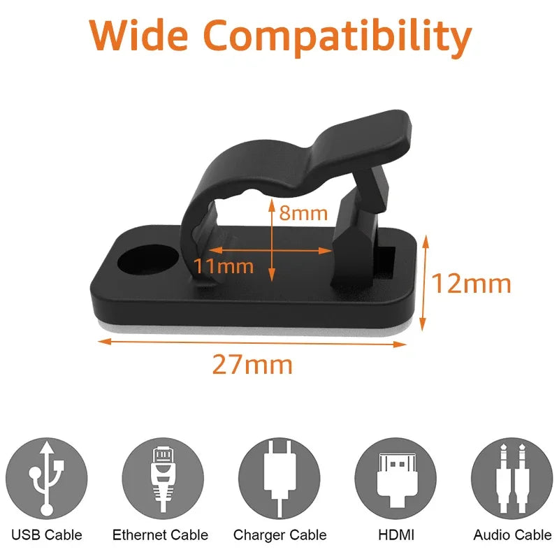 10/50PCS Cable Organizer Clips Cable Management Wire Manager Cord Holder USB Charging Data Line Bobbin Winder Wall Mounted Hook
