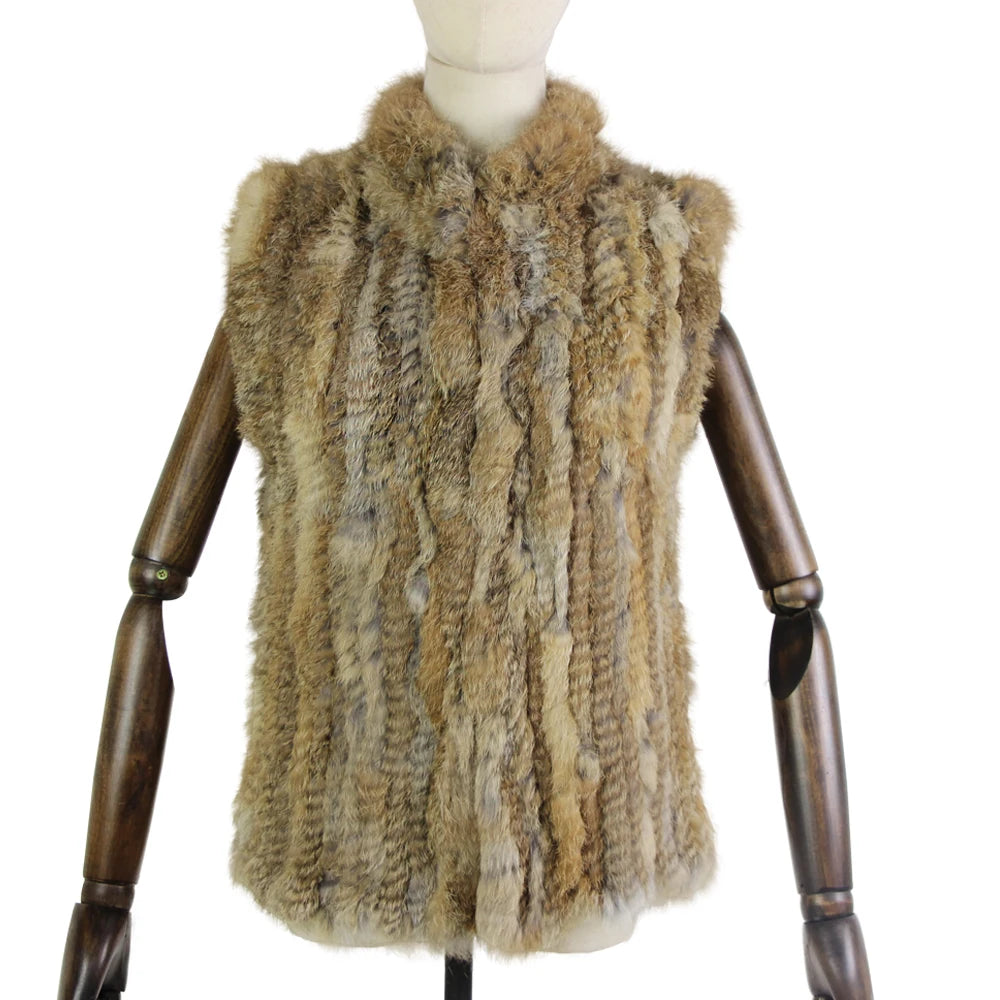 17 colors woman girl real rabbit fur vest jacket spring winter warm genuine rabbit fur knit coat vest black beige