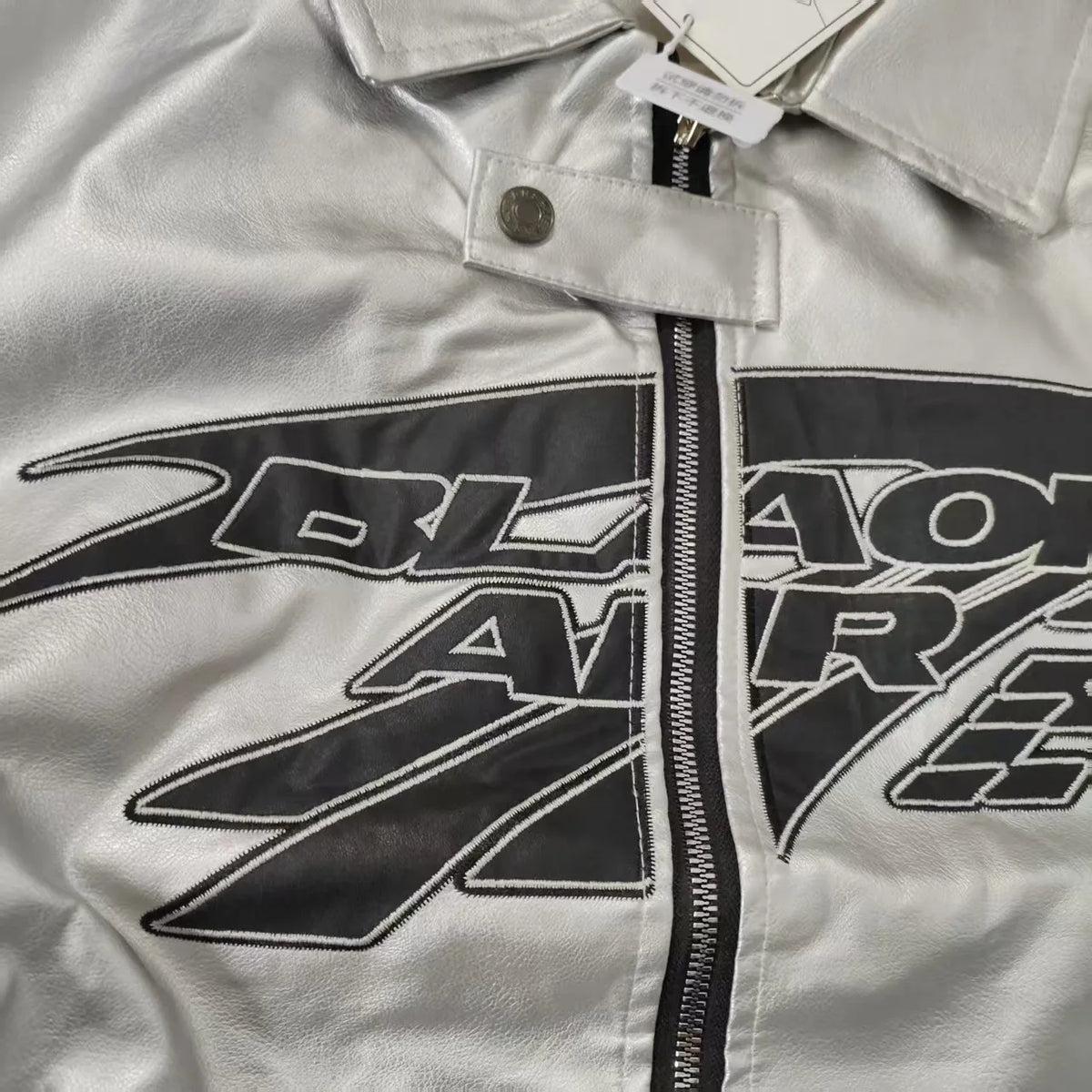 European American Motorcycle Leather Jacket Unisex Embroidered Baseball Jacket Retro Imitation Leather Jacket Coat Streetwear