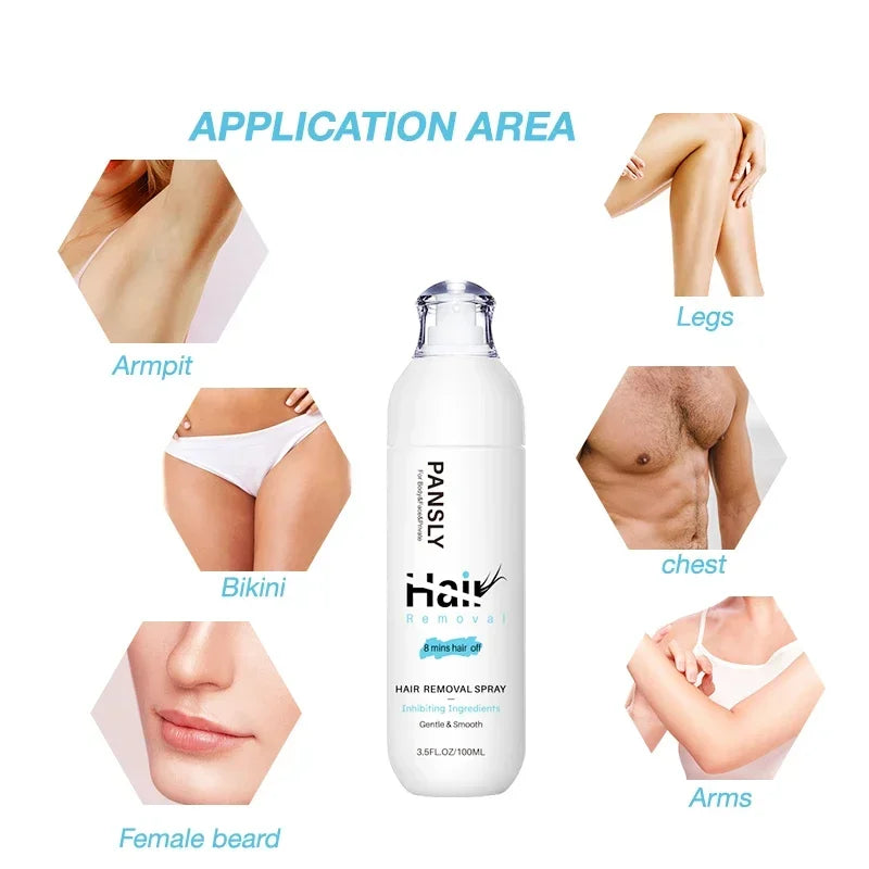Hair Removal Spray Hair Growth Inhibitor Spray Painless Hair Reduction Permanently Inhibits Hair Growth Skin Silky Smooth 100ML