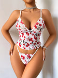Retro Cherry Print Y2K Bikini Women Sexy Deep V High Waist Swimsuit European Style Beach Photo Matching Trendy Beachwear