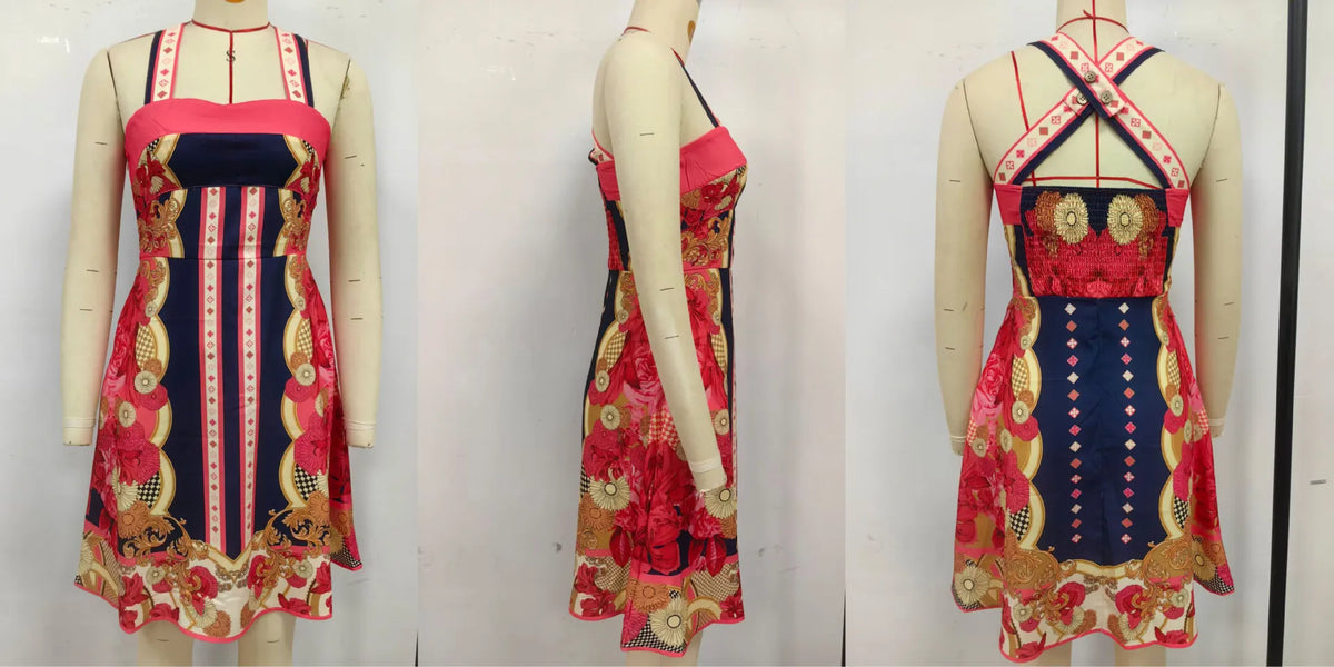 2026 Summer Fashion New Women's Elegant Design Printed Dress Strap Vacation Storm Simia Temperament Short A-line Dress