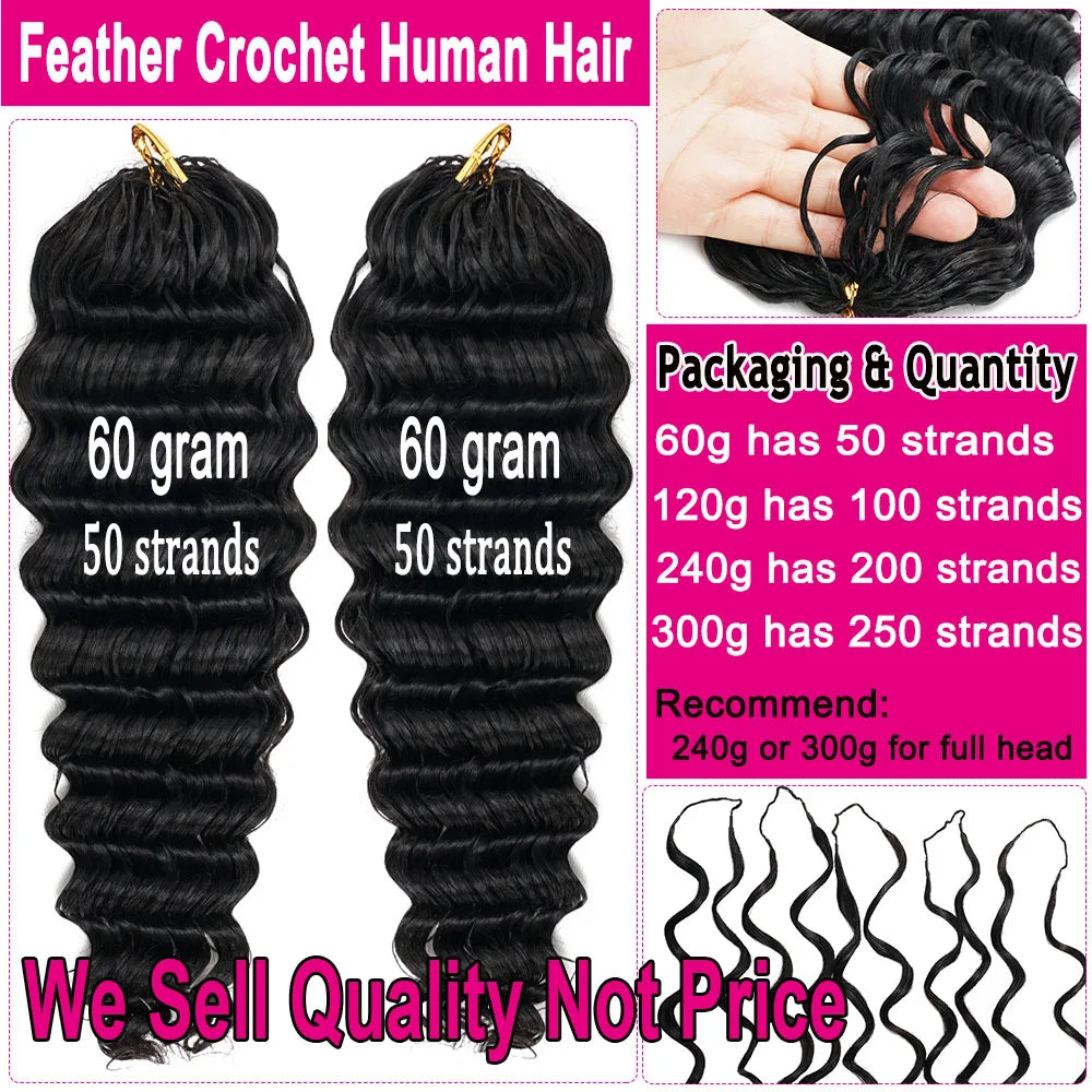 Miracle Knots Crochet Human Hair Deep Wave Pre-Separated Boho Braids Feather Crochet Human Hair 100% Burmese Curly Crochet Hair