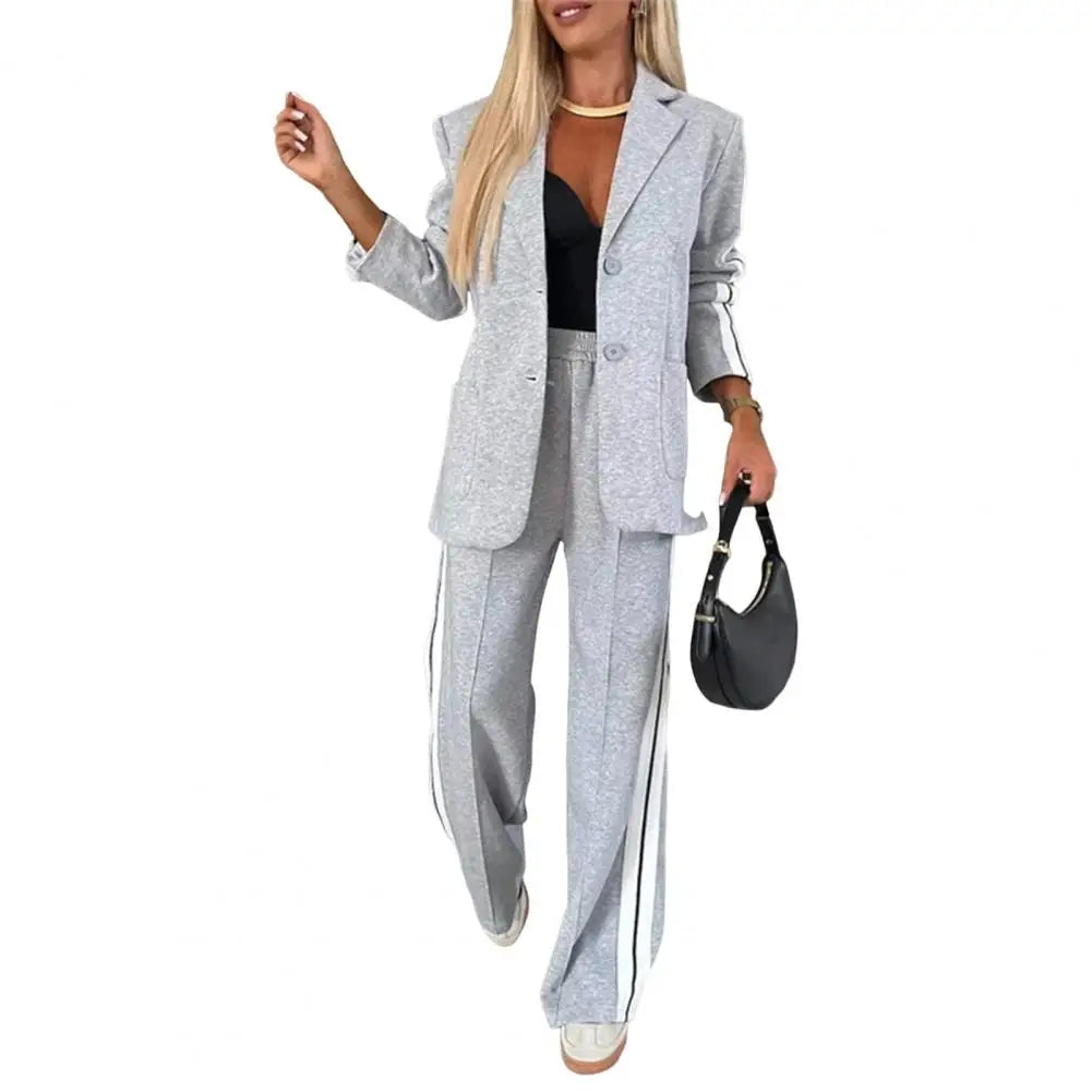 2 Piece Set Women Outfit Winter Fall Fashion V neck Long Sleeve Coat Elegant Straight Leg Pant Set Women Sports Clothing