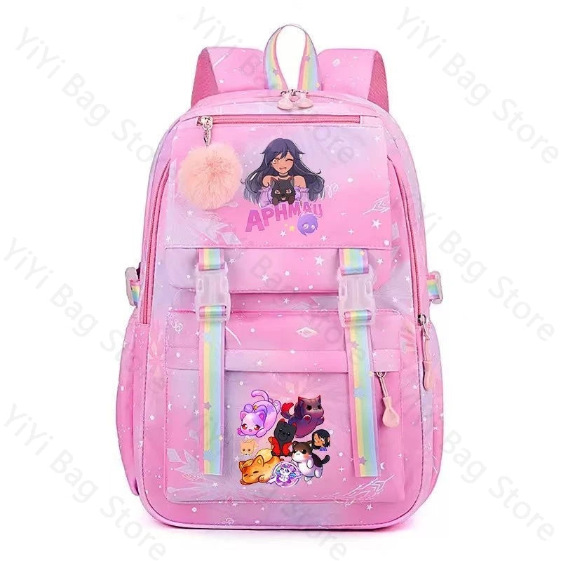 Aphmau Backpack Cartoon Fashion Lightweight Student School Bag Boys Girls Durable Nylon Large Capacity Travel Backpacks Gift