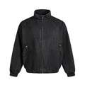 Spliced Denim Jacket Mens Washed Distressed Retro Casual Loose Long Sleeve Stand Collar Pocket Outerwear Man