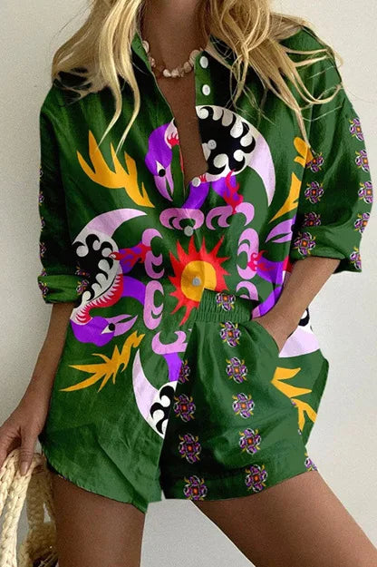 2025 New Summer Vacation Shorts Set 3D Printed Seaside Tropical Casual Lapel Shirt Blouse Top Shorts 2-Piece Suits Beach Holiday