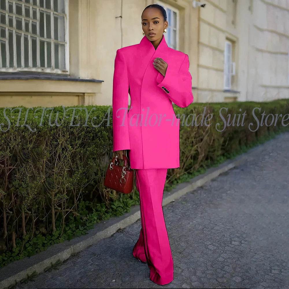 White Pants Suit Woman Luxury 2 Pieces Jacket Pants Smart Casual Office Lady Blazer Set Solid Color Trajes De Mujer Elegante