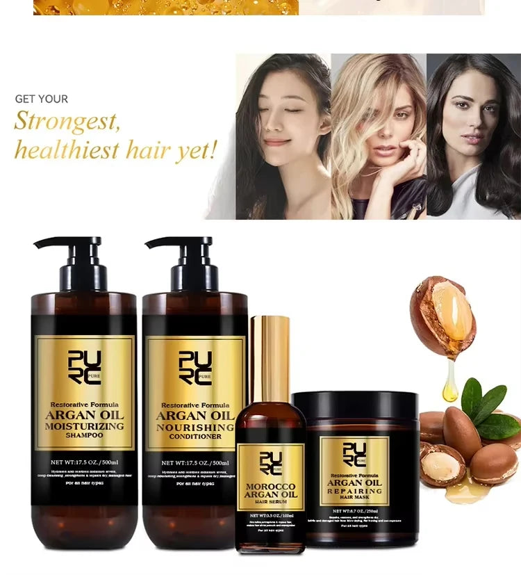 PURC Morocco Set Serum Smoothing Shampoo and Conditioner Repair Hair Mask Anti Dandruff Scalp Anti-Itch Hair Care Products Kit
